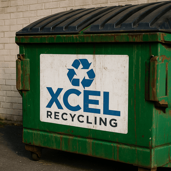 Xcel High Tack Vinyl applied to a powder coated skip bin. Great for hard to apply surfaces.